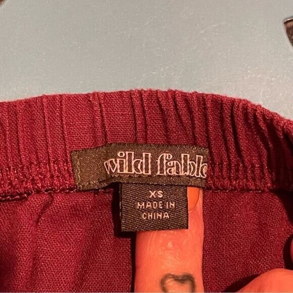 Wild Fable Babydoll Dress XS Mini Maroon Red Linen Rayon Cottagecore Sleeveless - Picture 4 of 8